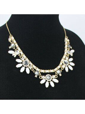 LC Lauren Conrad Necklace Gray & White Ribbon & Rhinestones